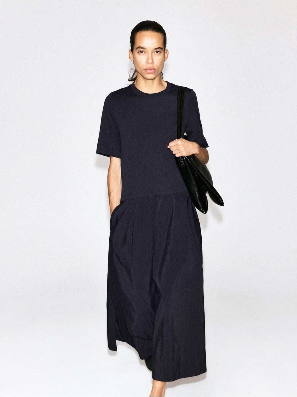 NWT COS DROPPED-WAIST CONTRAST-PANEL MIDI DRESS